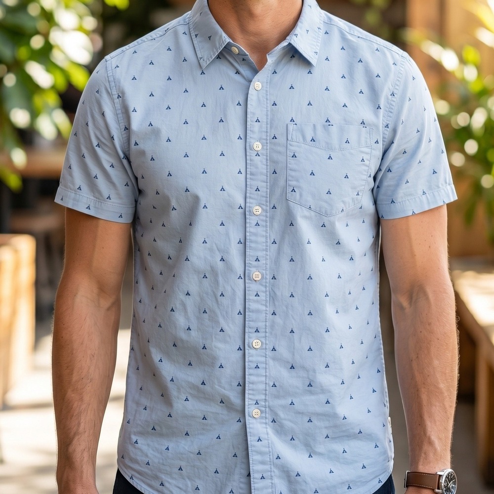 The North Face Mens Short Sleeve Button Down Shirt Blue Teepee‎ Print XL